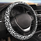 Black Leopard Print Steering Wheel Cover for Women & Men – Universal 15 Inch Car Accessories, Non-Slip & Stylish Design, Fits Most Cars, SUVs, and Auto