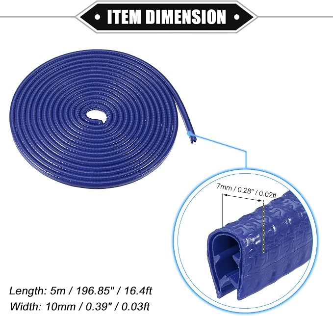 Vehicle Door Edge Guard, 16.4ft U Shape Rubber Edge Trim Seal Strip Protector Universal for Car Truck ATV Boat Multifunctional No Glue PVC Iron Blue
