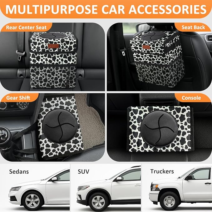 Car Trash Can for Car Cute,Bag Bin Hanging Waterproof Automotive Garbage Cans Leak Proof Vehicle Trash Can Cow Print