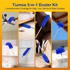 Dusters for Cleaning,Microfiber Feather Duster 5-in-1 Kit, Duster with Extension Pole 100 Inches, Cobweb Duster, Microfiber Dusters for High Ceilings and Fans, Blinds and Cars