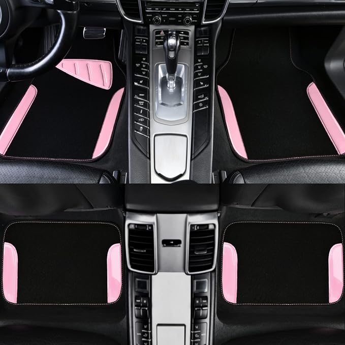 Jelly Waterproof Universal Fit Car Floor Mats, Girly Car Carpet Mats with Anti-Slip Nibbs Backing & Driver Heel Pad Fit for SUV, Vans, sedans, Cute car mats of 4pcs for Women (Pink)