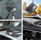 Car Windshield Cleaner Tool, Detachable Car Window Cleaner with Aluminum Extendable Handle & 2 Reusable Cloth Pads, Washable Vehicle Windshield Cleaning Wand for Exterior (Gray)