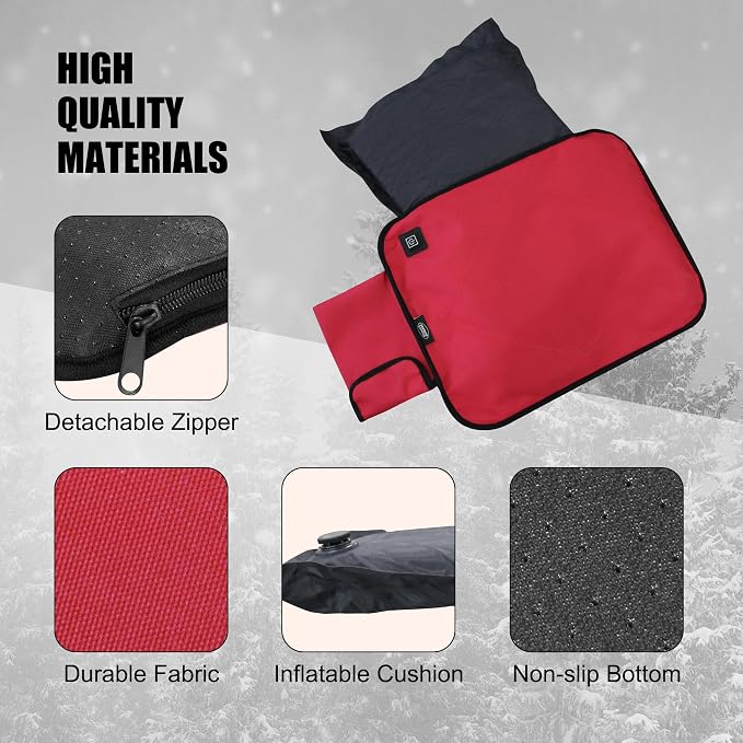 Portable Heated Seat Cushion,Heated Stadium Seats for Bleachers(Red) | Waterproof Heated Seat Pad Great for Outdoor Sports,Camping,Fishing(No Power Bank)