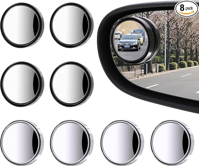 8 Pcs Blind Spot Mirrors for Car, 1.97’’ Round HD Convex Mirror, 360° Wide Angle Side View Mirror with ABS Housing for a wide range of models (black, silver)
