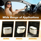 Automatic Push Button Car Trash Can with Secure Lid, Vehicle Garbage Bin (Beige)
