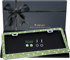 Bling License Plate Frame for Women, 1PCS Sparkly License Plate Frames| Over 1200 pcs 14 Facets Bedazzled Clear Glass Diamond Rhinestone Crystals w/Free Glitter Diamond Box (Olive Green)