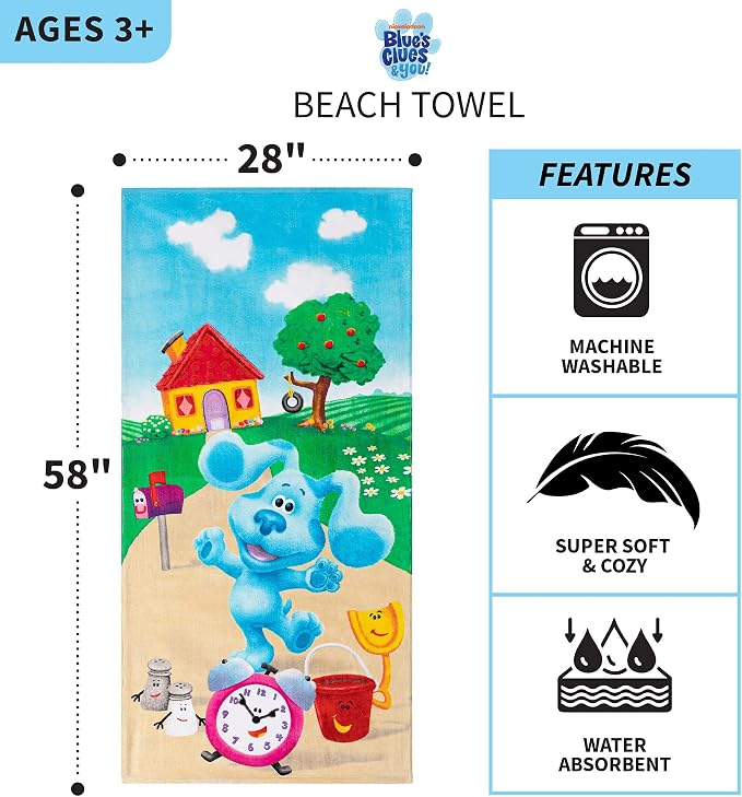 Kids Super Soft Cotton Bath/Pool/Beach Towel, 58 In x 28 in, Blues Clues