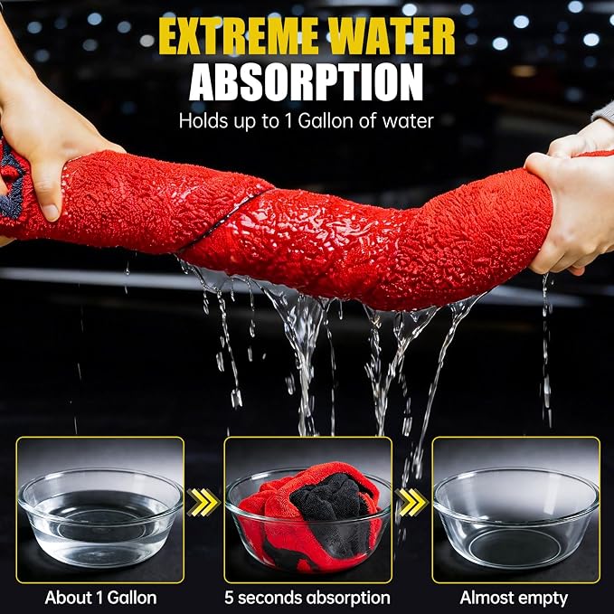 3-Pack Car Drying Towel-Microfiber Extra Large Towels for Cars(59"x24"), Ultra-Absorbent, Scratch & Streak Free, 1300 GSM, Twisted-Loop Cleaning Cloth for Truck, SUV, Car Accessories, Red