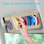 Car CD Case Holder, Vehicle Sun Visor Organizer for Cars with 12 DVD Storage Sleeves, 1 Mesh Pocket, 1 Pen Holder and Elastic Strap, Khaki