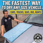 Woolly Mammoth Large Microfiber Drying Towel - 36 x 25 Inch Blue, Ultra Plush Super Absorbent Car Drying Towel for Cars, Trucks, SUVs, Motorcycles, RVs, and Auto Detailing