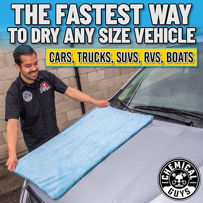 Woolly Mammoth Large Microfiber Drying Towel - 36 x 25 Inch Blue, Ultra Plush Super Absorbent Car Drying Towel for Cars, Trucks, SUVs, Motorcycles, RVs, and Auto Detailing - 2 Pack