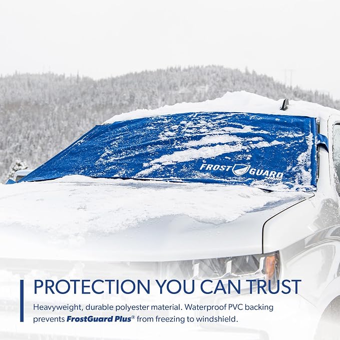 Plus | Winter Windshield Cover for Ice and Snow, Standard Size (Indigo) - Built-in Security Panels, Wiper Blade Coverage + Mirror Covers - Fits Standard Size Cars, 59 x 41 Inches