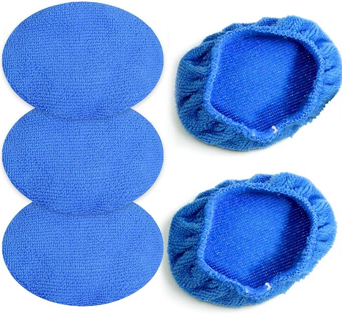 5 PCS Microfiber Cleaning Cloth for Windshield Cleaner, Reusable Microfiber Pads for Car Window Cleaning Tools, Interior Auto Glass Bonnets, Soft Lint-Free Washing Covers Fit 4X6 Inch Tools (Blue)