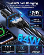Bluetooth Fm Transmitter for Car, 54w Fast Charging, Blue Tooth 5.4 Car Charger USB-C USB-A Multi Ports, Wireless Radio Aux Cigarette Lighter Adapter Auxiliary for Samsung Galaxy Android iPhone Apple