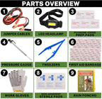 Car Emergency Kit with Battery Jumper Cables,Car Accessories for Men or Women,Emergency Car Kit,Roadside Automotive Safety Kit for Car,Vehicle,Truck or SUV,Gifts for Men or Him,Black