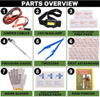 Car Roadside Emergency Kit with Battery Jumper Cables,Car Accessories for Men or Women,Automotive Safety Kit for Car,Vehicle, Truck or SUV,Gifts for Men or Him,Green