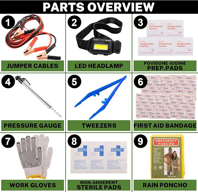 Car Roadside Emergency Kit with Battery Jumper Cables,Car Accessories for Men or Women,Automotive Safety Kit for Car,Vehicle, Truck or SUV,Gifts for Men or Him, Purple