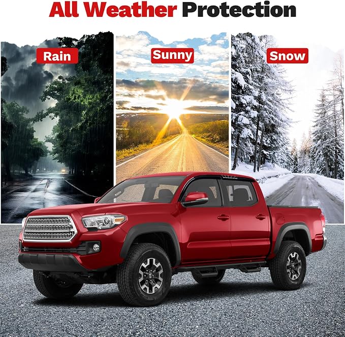Tacoma Rain Guards - Window Visors for Toyota Tacoma Double Cab 2016-2023,Outside-Mount Tape-On Side Window Wind Deflectors for Tacoma Accessories,Vent Visors Shades Rainproof Black 4PCS