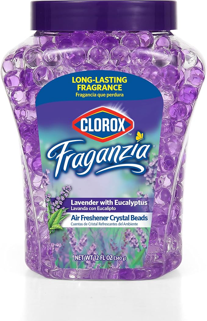 Fraganzia Crystal Beads Air Freshener, Long Lasting Room Deodorizer and Odor Eliminator Gel Beads to Freshen Home, Car, or Office, Lavender with Eucalyptus Scent, 12 Fl Oz