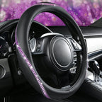 Bling Diamond Black Leather Steering Wheel Cover, Studded Crystal Rhinestones Universal Fit 14" 1/2-15" Glitter for Women Sparkle Girl Fit Suvs,Vans,Sedans,Car,Trucks, Purple Diamond