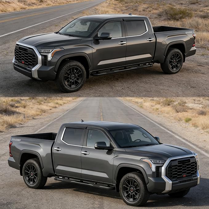 Tape On Window Visors for 2022-2026 Toyota Tundra CrewMax Cab Full-Size | Rain Sun Wind Guards Shade Deflectors,Shatterproof Wind Vent Deflector,Weatherproof,Truck Accessories with Thicker-4PC