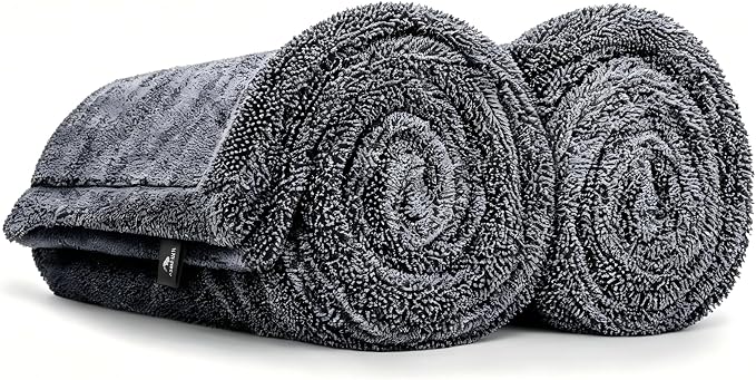 Microfiber Towels for Cars, 1200 GSM Car Drying Towels, 24 x 36 in Thick Plush Auto Detailing Towels, Ultra Absorbent Edgeless Car Wash Towels, Lint-Free, Charcoal Grey, 2 Pack