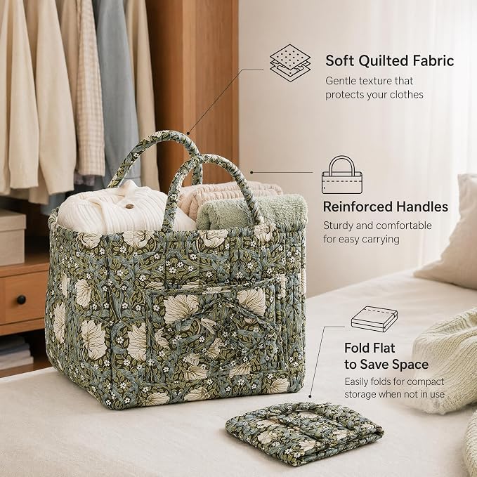 Floral Fabric Storage Basket Car Interior Storage Basket Underwear Sundries Laundry Baskets Supplies Home Organizer Bag (Retro floral（red）)