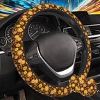 70s Retro Groovy Orange Flower Steering Wheel Cover for Women, Anti-Slip Car Steering Wheel Cover with 2 Pcs Cup Holders Neoprene Breathable Car Accessories Universal 15 Inch Auto Interior Decor