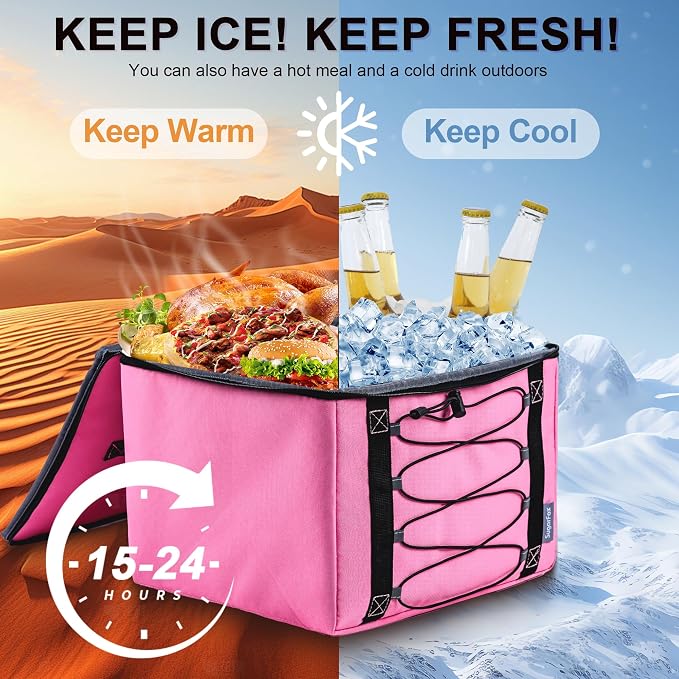 Bold Color Block Trunk Organizer | 95L, 35"x13.8"x11.8" | Dedicated Shoe Storage & 26L Ice Pack | Foldable for SUV/Car/Jeep | Stylish Gift & Car Accessories for Men & Women - Pink-X212