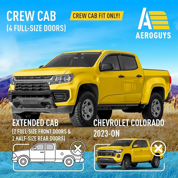 Extra Durable Window Deflectors Tape-On Window Visors Rain Guards Fit for Chevrolet (Chevy) Colorado 2015-2022 Crew Cab, Sun Visors, Wind Vent for Shades, Exterior Car Accessories - 4 pcs. AG0886