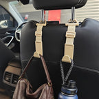 Headrest Hooks for Car Adjustable 4 Pack Vehicle Seat Back Organizer Storage Hanger Holder for Purse Bags Universal Fit with Clip Beige