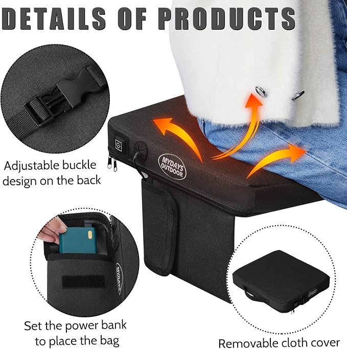 Portable Heating Seat Cushion Heated Pad with 3 Levels Fast Heating Warm Seat Pads Electric USB Power Stadium Pad for Bleachers Office Park Boat Camping