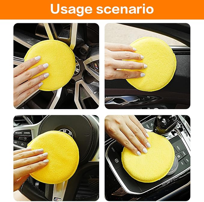Microfiber Wax Applicator Pads, Car Wax Applicator, Buffing & Detail Polishing Foam Pads for Car Cleaning and Fine Polishing (5" Diameter, 6 Pack) - Yellow