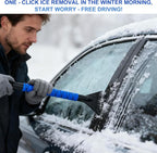 26" Snow Brush & Ice Scraper for Car Windshield and Window | 2 - in - 1 Winter Tool with Premium Bristles for Cars/SUVs/Trucks — Rotating Head, Heavy - Duty ABS | Ergonomic Foam Grip (FrostHug Blue)