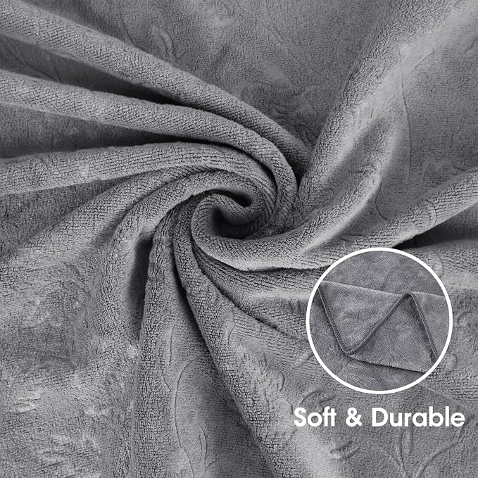 Large Bath Towels Set of 2, 30" x 60", Fast Drying, Soft Super Absorbent Oversized Microfiber Towel for Body, Use for Hotel, Salon, Yoga, Gym,Spa, Sauna, Shower, Pool, Sport - Grey Floral