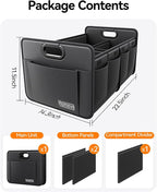 Car Trunk Organizer for SUV, 15.5Gal Large Capacity No-Sag Heavy Duty, Foldable Waterproof Anti-Slip Storage with 12 Pockets, Fit Sedan,Truck, Universal Car Accessories, Black, 2 Compart,Medium
