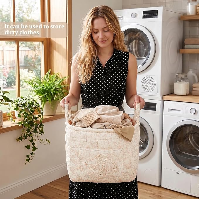 Floral Fabric Storage Basket Car Interior Storage Basket Underwear Sundries Laundry Baskets Supplies Home Organizer Bag (Pink Floral)