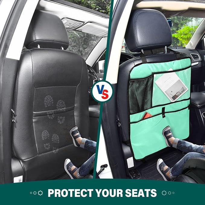 Aquamarine Seat Back Protector Car Kick Mats with Pockets Protector, Kick Pads for Back of Car Seat