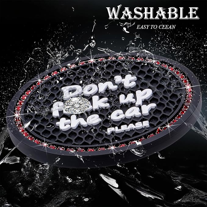 2PCS Bling Crystal Rhinestone Cup Holder Coaster – 2.75 Inch Anti-Slip Auto Insert Cup Coaster – Sparkling Interior Decor Accessories for Cars & Vehicles(Black & Red)