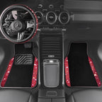 Bling Diamond Leather Steering Wheel Cover 14.5in-15in Floor Mats Shining Rhinestone Carpet Sparkly Glitter Crystal Anti-Slip Pad Fit Automotive SUV Pickup Truck Girl Women, 5pcs Black Red