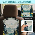 Car Garbage Bag Mountain and River Forest Hanging Canvas Car Trash Bag Waterproof Drawstring Car Back Seat Organizer for Car Back Front Seat Console with Adjustable Buckle