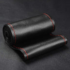 Steering Wheel Cover with Top Layer Genuine Leather and Anti-Slip Design, Soft Padding, Breathable, Universal 15 Inch Stitch on Wrap
