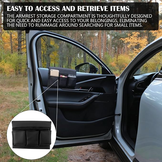 Universal Car Door Side Storage Pocket - Black Leather Window Armrest Organizer Bag with Extra Storage Space for Vehicle Interior Accessories