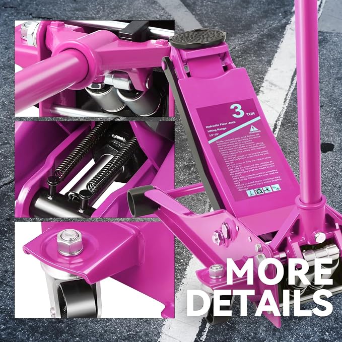 3 Ton Low Profile Floor Jack, Heavy Duty Steel Hydraulic Car Jack with Dual Pistons Quick Lift Pump, Hydraulic Racing Floor Jack, Lifting Range 3" to 20", Purple