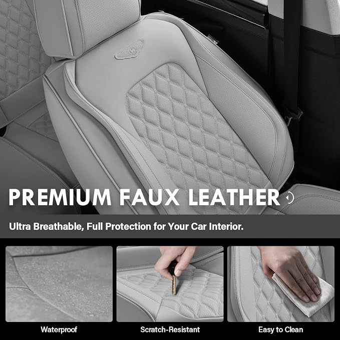 Coverado Front Seat Covers, Waterproof Nappa Leather Dust-Proof Protectors, Universal Fit for Most Vehicles, Anti-Scratch Seat Covers for Sedans, SUVs, Pickup Trucks – Gray