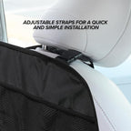 Car Backseat Kick Mat with Storage, Backseat Kick Protector for Kids with 3 Mesh Pockets, Protects from Kicks, Scratches, Scuffs, Spills, Stains, 3 Adjustable Straps for Easy Installation