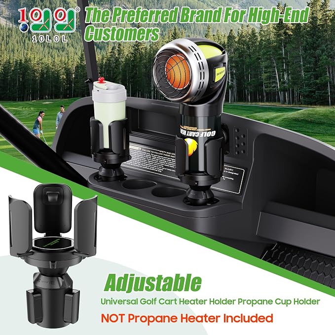 Golf Cart Heater Propane Cup Holder for Yamaha, EZGO, Club Car | Adjustable & Expandable Base Holder Mount for 16.4 oz/1Lb Portable Propane Heater Camping Gas Cylinder and Water Bottle Black