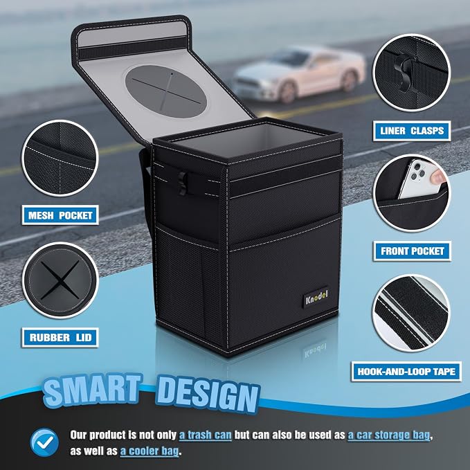 K KNODEL 2 Gallon Black Leak-Proof Waterproof Car Trash Can with Lid
