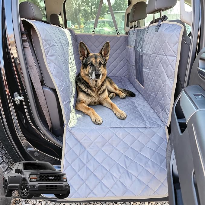 Truck Seat Cover for Dogs with Flip-Up Rear Seats 100% Waterproof Heavy Duty Pet Floor Hammock with Mesh Visual Window Senior Dog Friendly & Nonslip Fits Ford F150,F250 RAM 1500,Silverado
