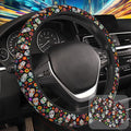 Day of The Dead Sugar Skull Steering Wheel Cover with 2 Pcs Car Coasters Neoprene Steering Wheel Cover for Women Men Anti-Slip Breathable Car Accessories Universal 15 Inch Fit Auto Cars Trucks